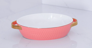 Beatriz Ball Oval Baker with Gold Handles in Salmon