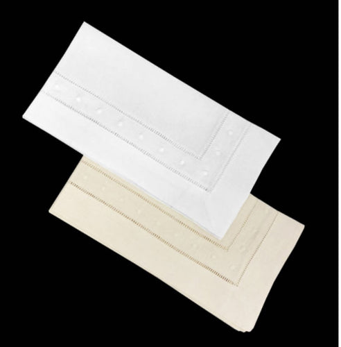 Swiss Dots White Linen Dinner Napkins