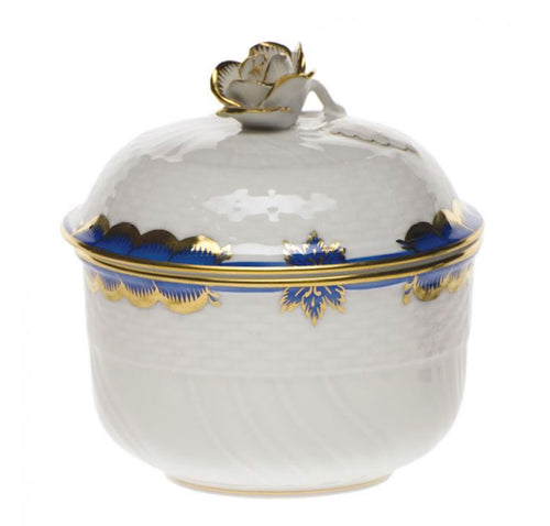 Herend Princess Victoria Blue Covered Sugar with Rose