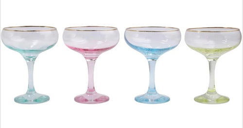 Vietri Rainbow Assorted Coupe Champagne set of 4