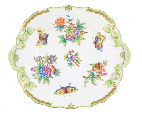 Herend Queen Victoria Green Square Cake Plate with Handles