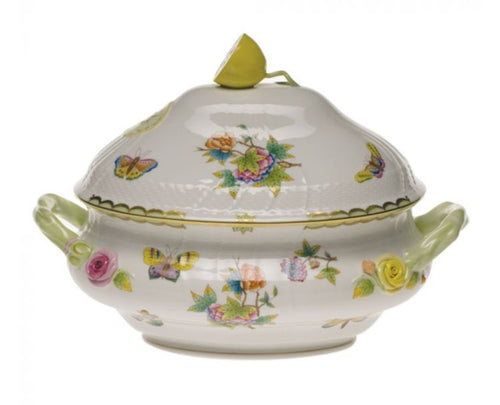 Herend Queen Victoria Green 4Qt Tureen with Lemon