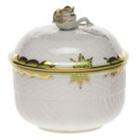Herend Princess Victoria Green Covered Sugar With Rose