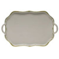 Herend Princess Victoria Green Rectangular Tray W/Branch Handles
