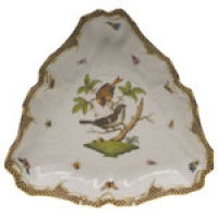 Herend Rothschild Bird Brown Border Triangle Dish