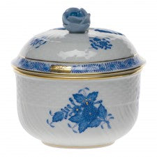 Herend Chinese Bouquet Blue Covered Sugar w/Rose